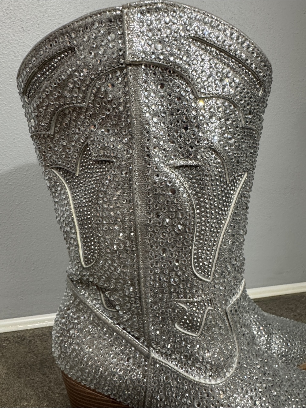 Crown Vintage Starry Rhinestone Western Boots Silver Glitter Pointed Toe Size 10 - Picture 4 of 10